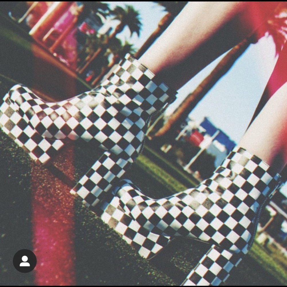 Current Mood Checkered Boots. Worn only once for photoshoot. 🤍